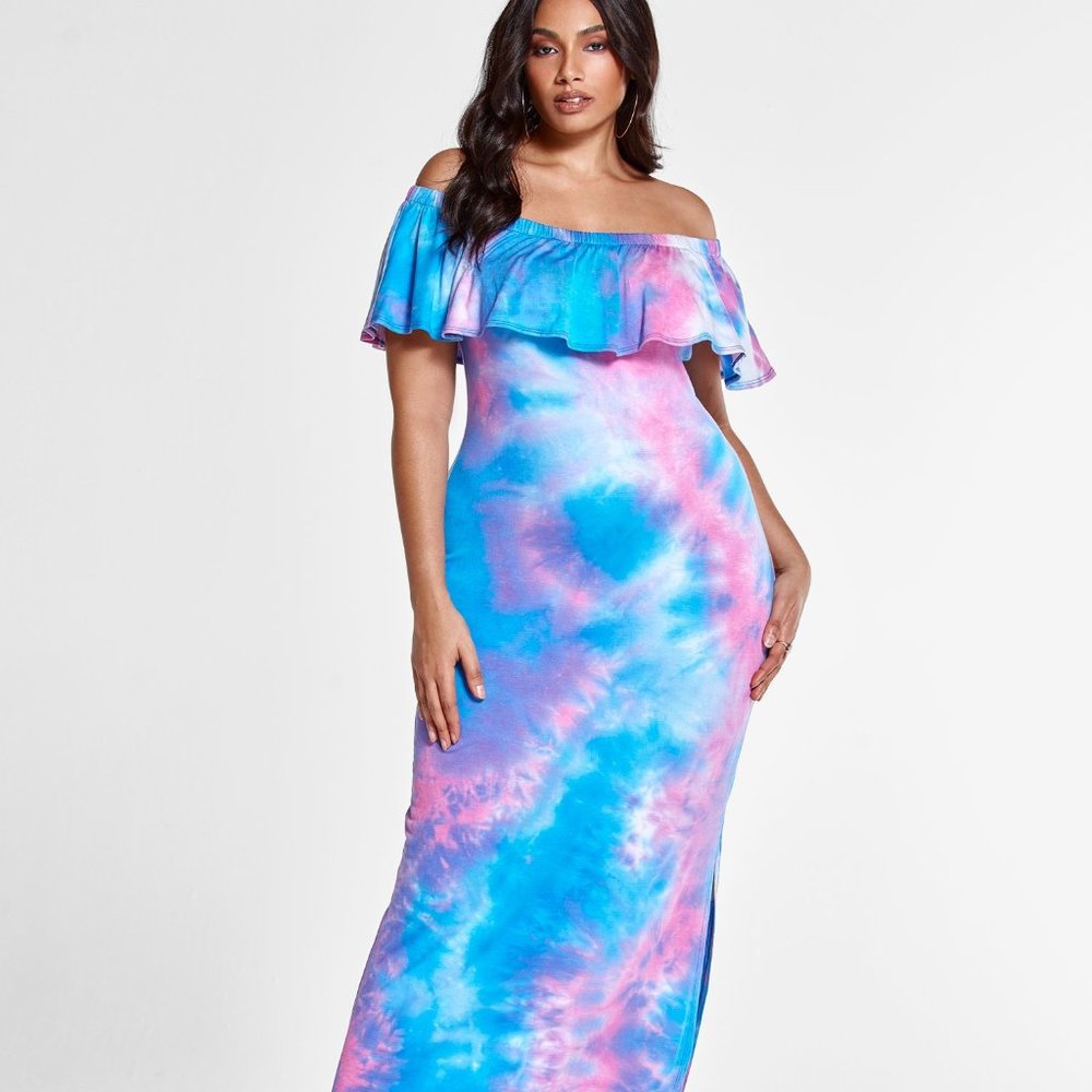 #11❤️ NEW FASHION TO FIGURE SORAYA TIE DYE OFF THE SHOULDER MAXI DRESS